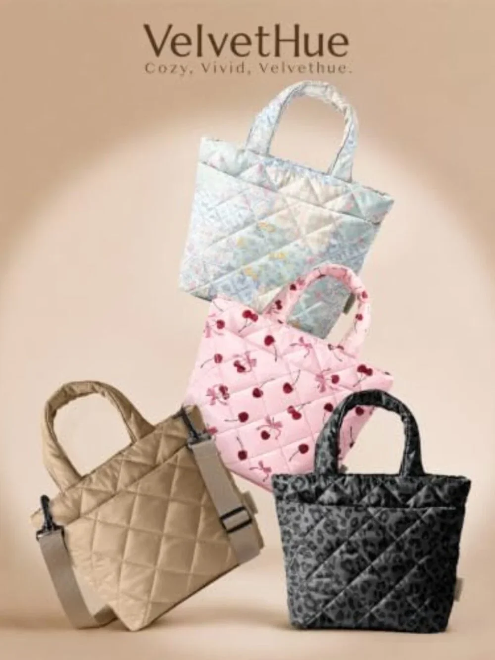 Mini Quilted Puffer Crossbody Tote Bag with Zipper